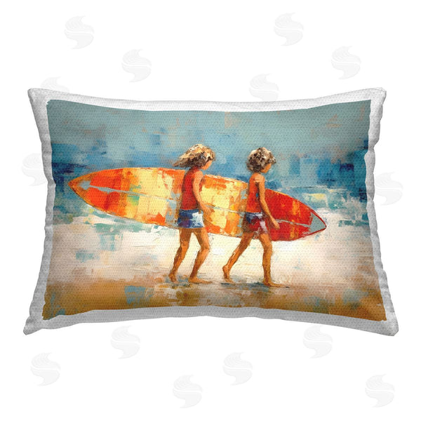 Stupell Industries Petal Prints Design | Kids Holding Surfboard