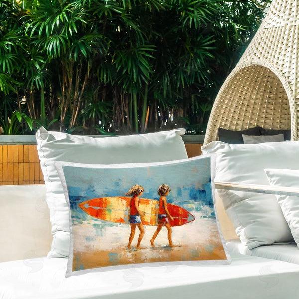 Stupell Industries Petal Prints Design | Kids Holding Surfboard