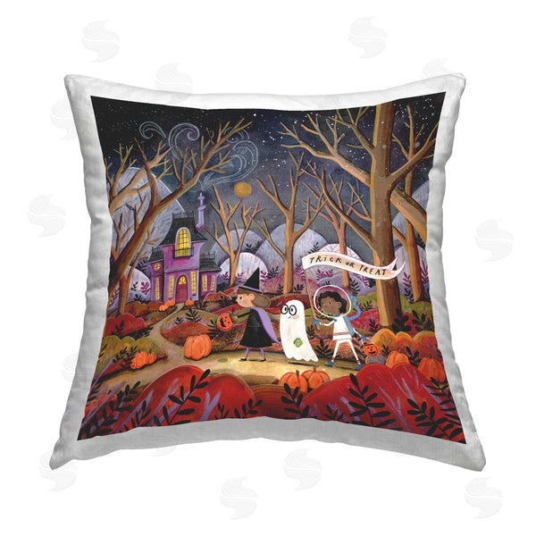 stupell industries Rachel Nieman | Trick Or Treating Scene Printed Throw Pillow