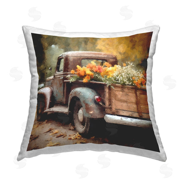 stupell industries Riley B | Fall Flowers Truck Printed Throw Pillow