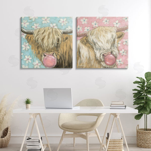 Stupell Industries Sara G. Designs | Cute Bubblegum Highland Cattles Wall Art