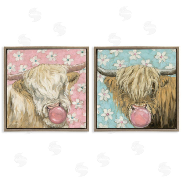Stupell Industries Sara G. Designs | Cute Bubblegum Highland Cattles Wall Art
