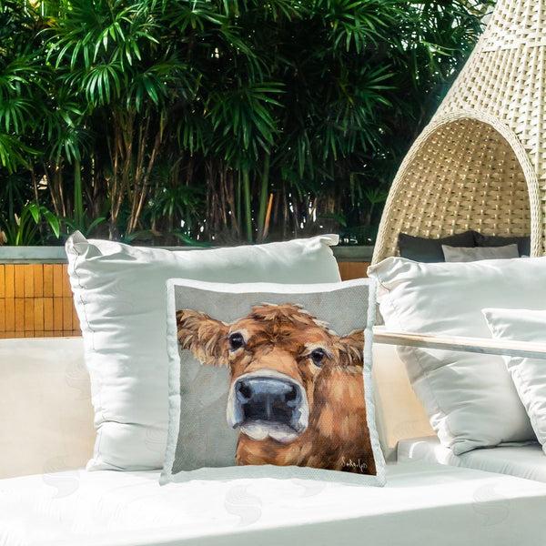 Stupell Industries Sara G. Designs | Freckles The Cow Portrait Throw Pillow