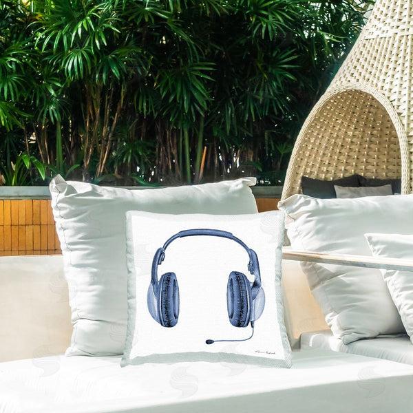 Stupell Industries Sharon Kuplack | Blue Gamer Headset Printed Throw Pillow