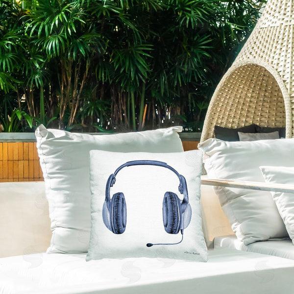 Stupell Industries Sharon Kuplack | Blue Gaming Headset Printed Throw Pillow