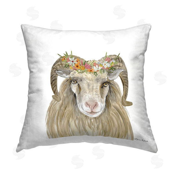 stupell industries Sharon Kuplack | Ram & Wildflower Crown Printed Throw Pillow