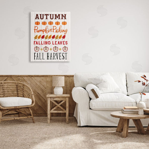 Stupell Industries Sharon Lee | Autumn Activities List Rustic Pumpkins Apples Leaves Wall Art