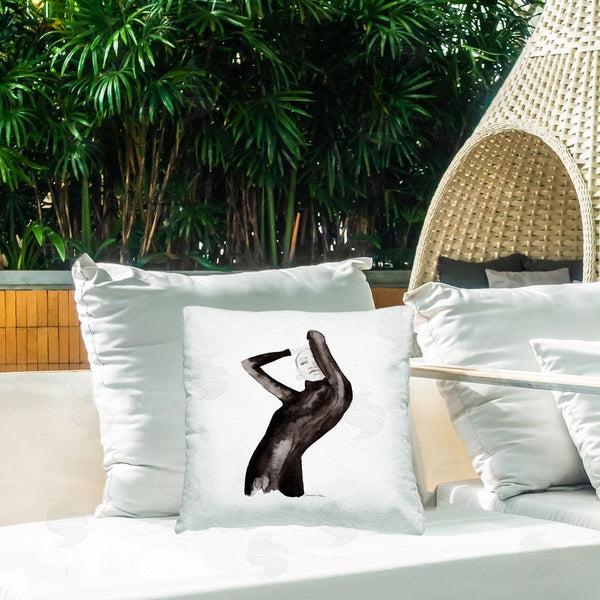 Stupell Industries Simone Elum | Fashion Girl In Black Printed Throw Pillow