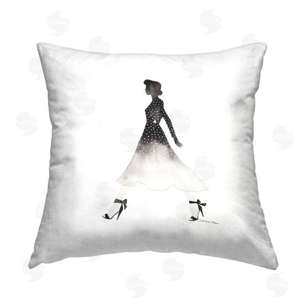 stupell industries Simone Elum | Girl in Black Dress Printed Throw Pillow