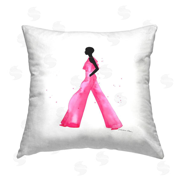 stupell industries Simone Elum | Girl in Glam Jumpsuit Printed Throw Pillow