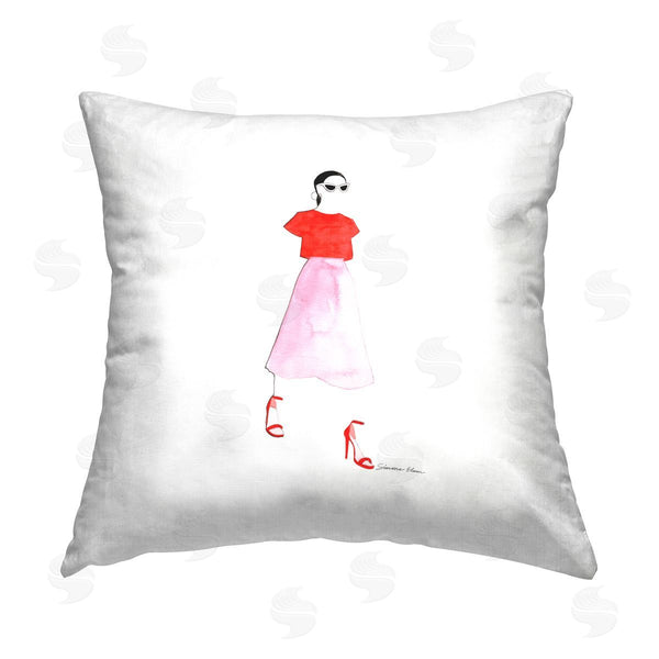 stupell industries Simone Elum | Pink & Red Trendy Girl Printed Throw Pillow