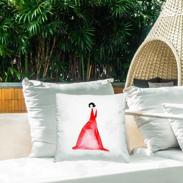 Stupell Industries Simone Elum | Stylish Girl In Red Dress Printed Throw Pillow