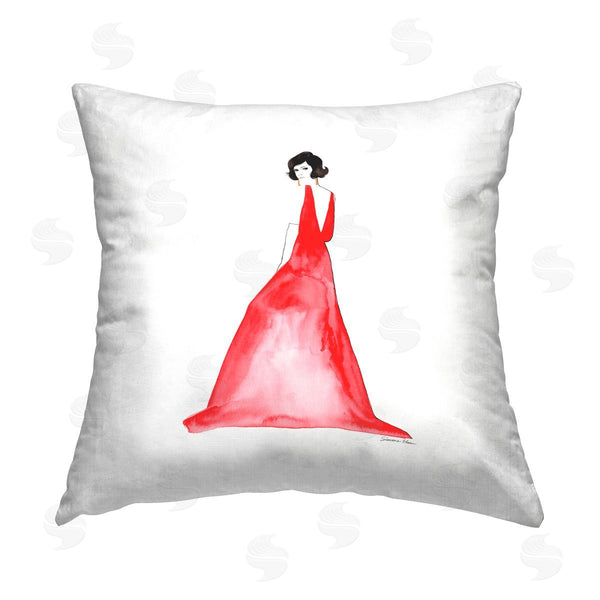 stupell industries Simone Elum | Stylish Girl in Red Dress Printed Throw Pillow