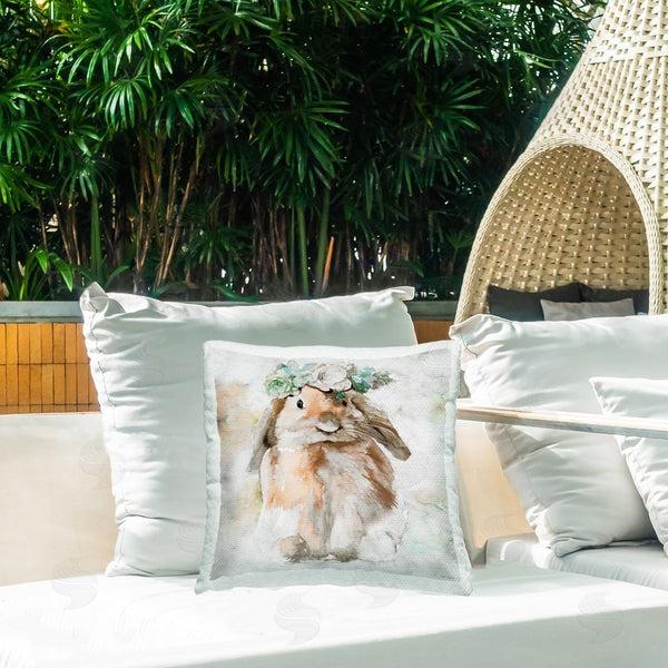 Stupell Industries Stellar Design Studio | Bunny & Spring Floral Crown Printed Throw Pillow