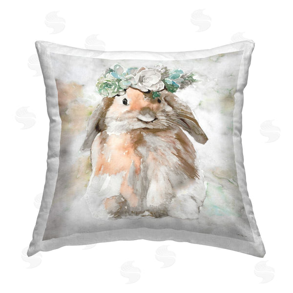 stupell industries Stellar Design Studio | Bunny & Spring Floral Crown Printed Throw Pillow