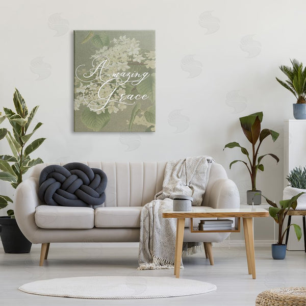 Stupell Industries Stupell Studio | Amazing Grace Phrase Vintage White Flower Blossoms Wall Art