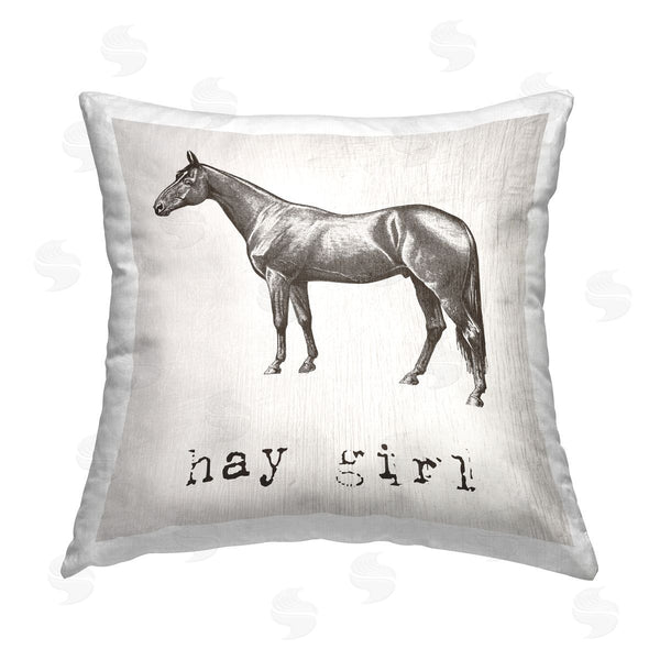 stupell industries Stupell Studio | Hay Girl Funny Horse Farmhouse Printed Throw Pillow