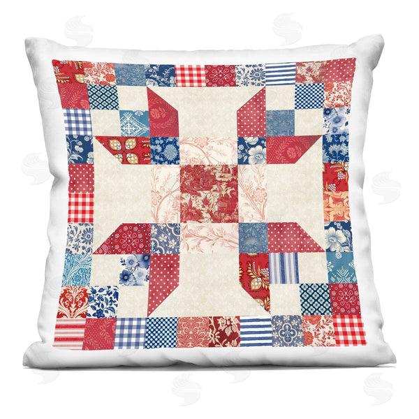 stupell industries Susan Arnot | Red & Blue Traditional Quilt Pattern Printed Throw Pillow