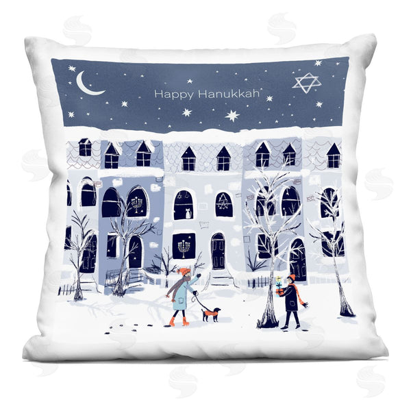 stupell industries Susse Linton | Happy Hanukkah Winter Neighborhood Printed Throw Pillow