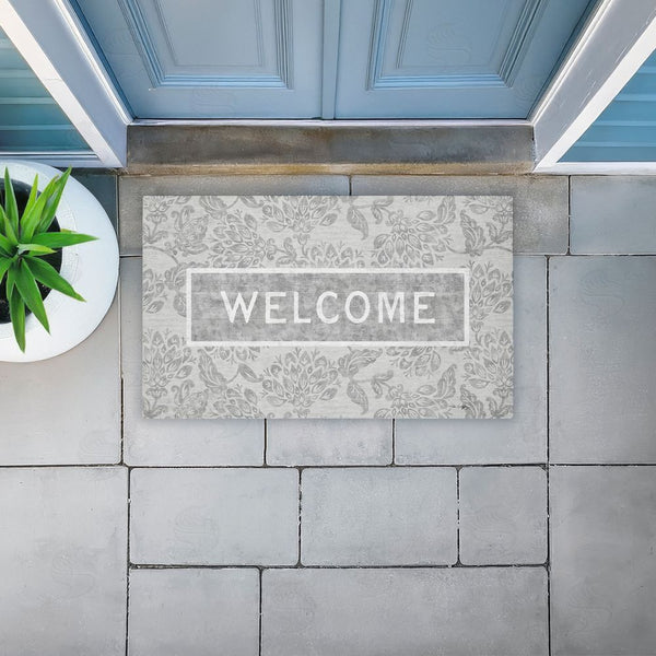 Stupell Industries Tim Coffey | Distressed Ornate Florals Welcome Non-Woven Door Mat