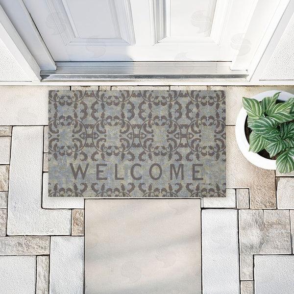 Stupell Industries Tim Coffey | Gray Damask Welcome Non-Woven Door Mat