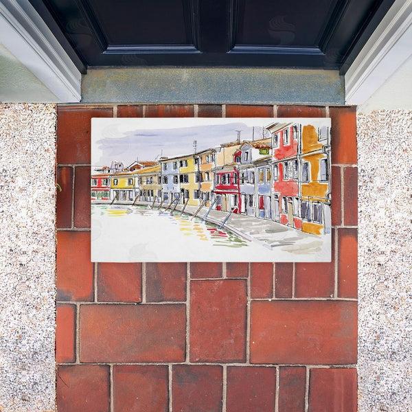 Stupell Industries Tim Coffey | Quaint Coastal Town Buildings Non-Woven Door Mat