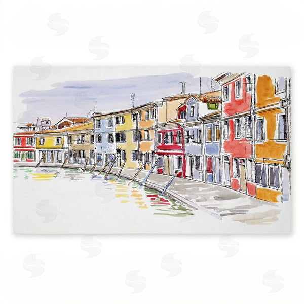 stupell industries Tim Coffey | Quaint Coastal Town Buildings Non-Woven Door Mat