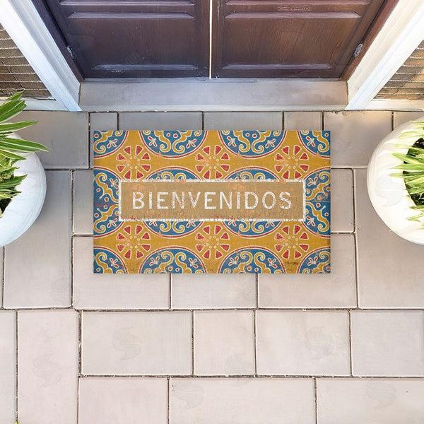 Stupell Industries Tim Coffey | Valencia Pattern Bienvenidos Non-Woven Door Mat