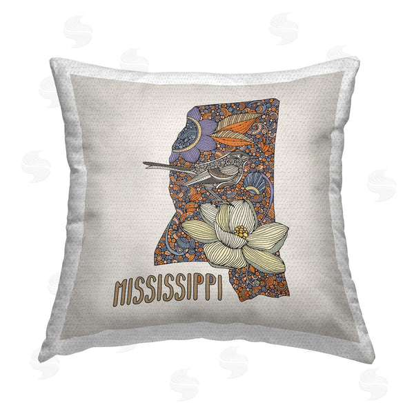 Stupell Industries Valentina Harper | Mississippi Floral State Bird Printed Throw Pillow