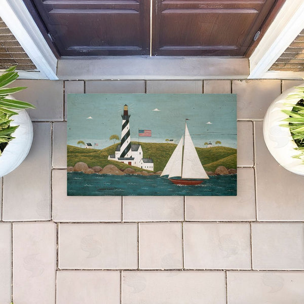 Stupell Industries Warren Kimble | Coastal Breeze Lighthouse Harbor Non-Woven Door Mat