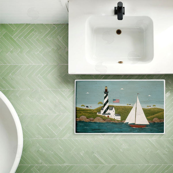 Stupell Industries Warren Kimble | Coastal Breeze Lighthouse Harbor Plush Bath Mat