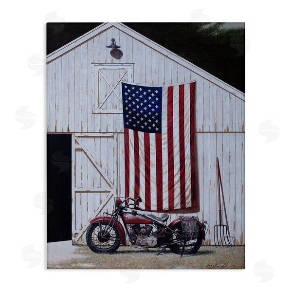 stupell industries Zhen-Huan Lu | American Flag & Motorcycle
