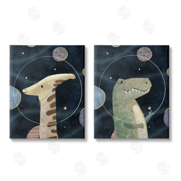 stupell industries Ziwei Li | Astronaut Dinosaurs Fantasy Planet Reptiles Wall Art