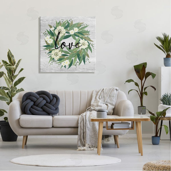Stupell Industries Ziwei Li | Botanical Love Calligraphy Floral Wreath Rustic Design Wall Art