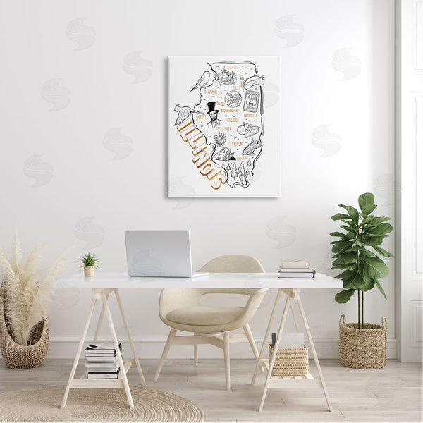 Stupell Industries Ziwei Li | Illinois State Landmark Map Glam Detail Text Wall Art