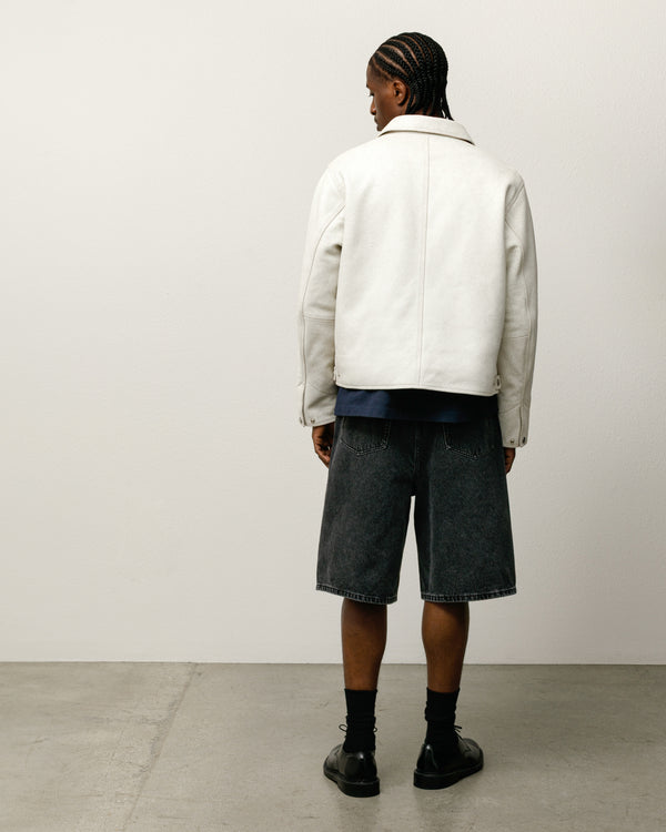 Stüssy GARAGE JACKET CRACKED LEATHER White