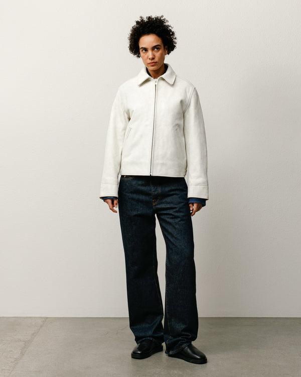 Stüssy GARAGE JACKET CRACKED LEATHER White