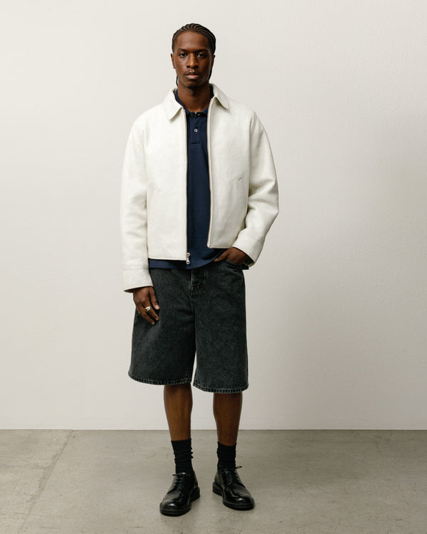 stüssy GARAGE JACKET CRACKED LEATHER White