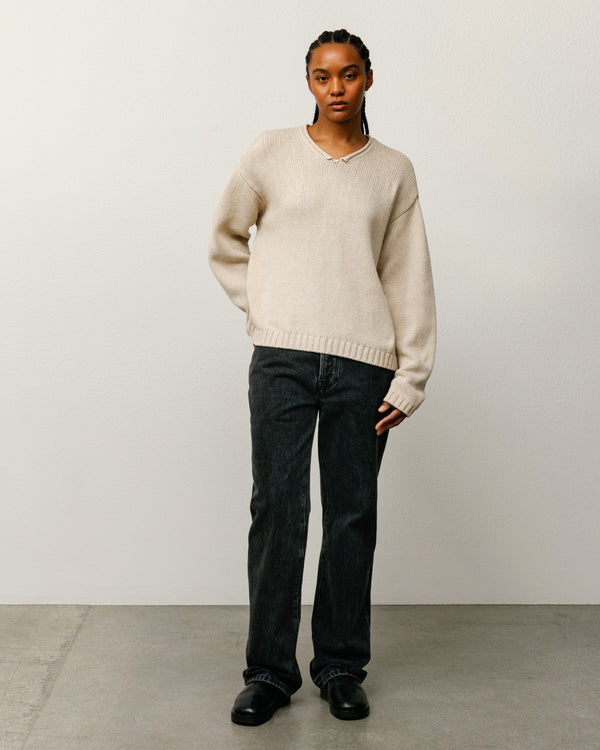 Stüssy ROLL V NECK SWEATER Oatmeal