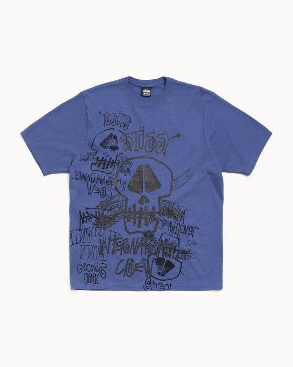 stüssy SKULLS TEE PIGMENT DYED Indigo
