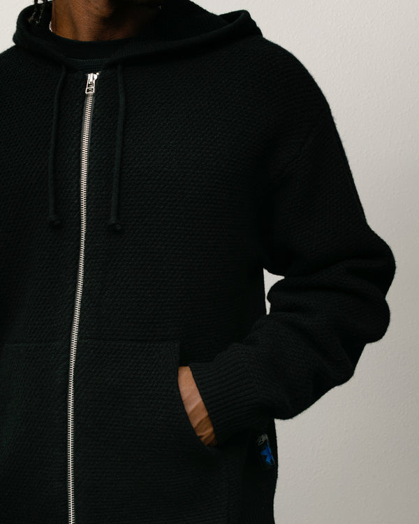 Stüssy TEXTURED ZIP HOODED SWEATER Black