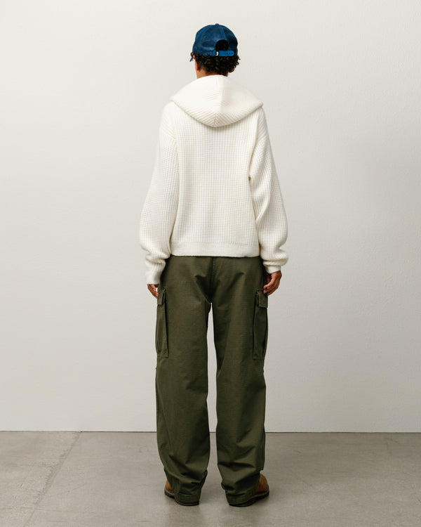 Stüssy WAFFLE CASHMERE ZIP HOOD SWEATER Ivory