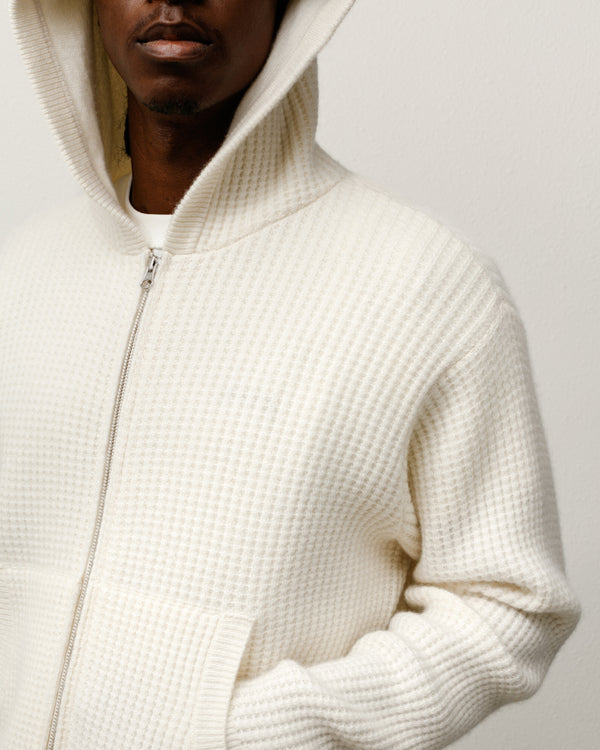 Stüssy WAFFLE CASHMERE ZIP HOOD SWEATER Ivory