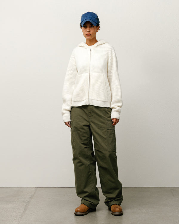 stüssy WAFFLE CASHMERE ZIP HOOD SWEATER Ivory