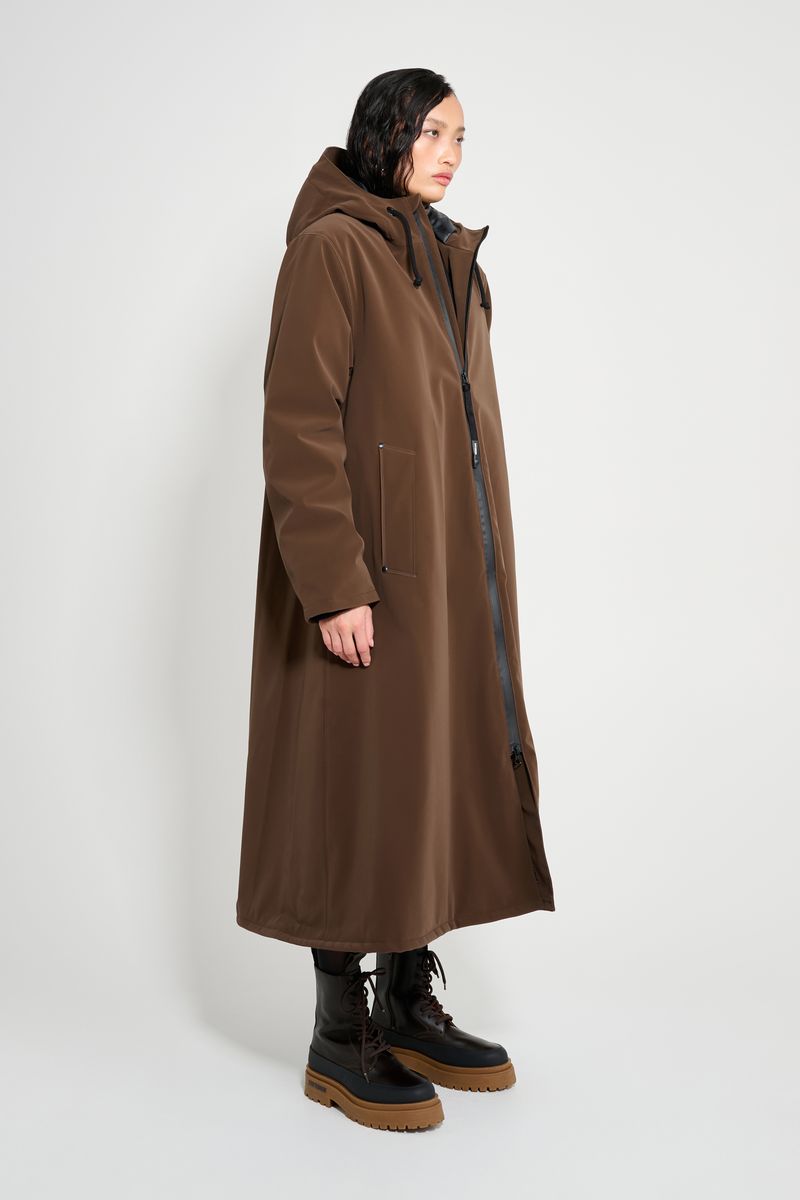 Stutterheim Mosebacke Long Matte Winter Coat Dark Brown
