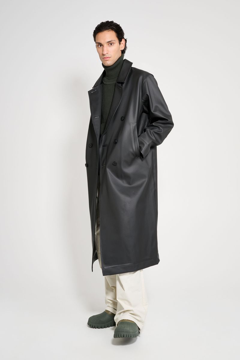 Stutterheim Rosenbad Long Double Breasted Overcoat Black