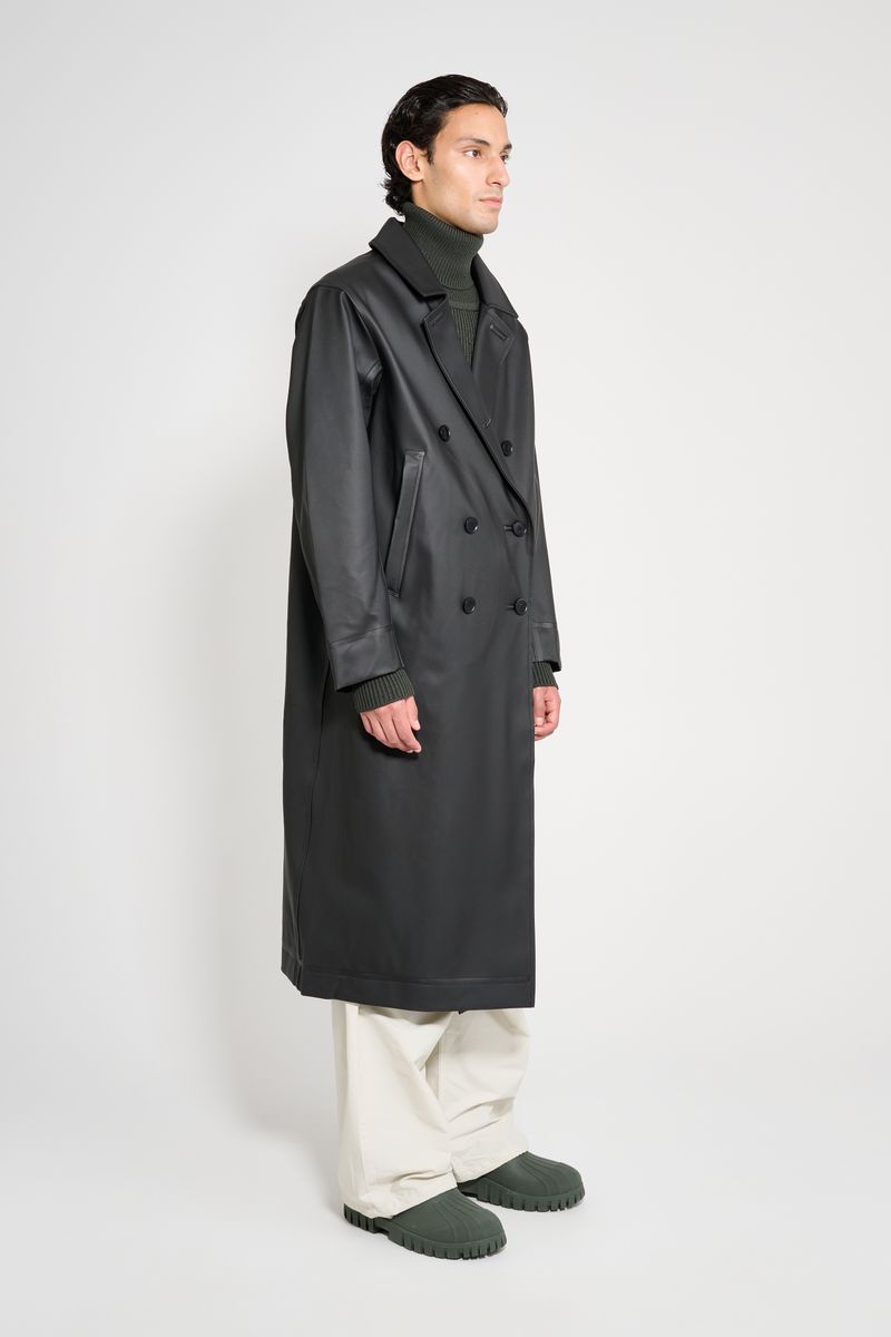 Stutterheim Rosenbad Long Double Breasted Overcoat Black