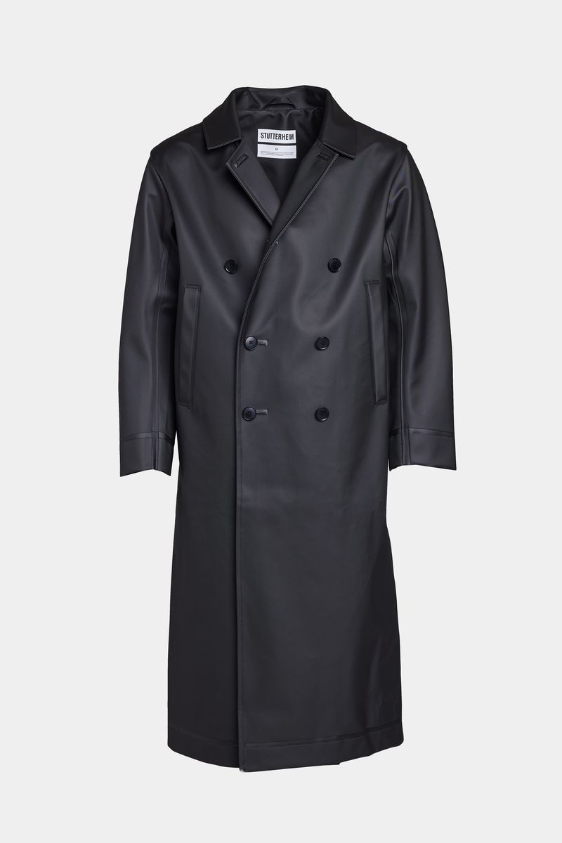 stutterheim Rosenbad Long Double Breasted Overcoat Black