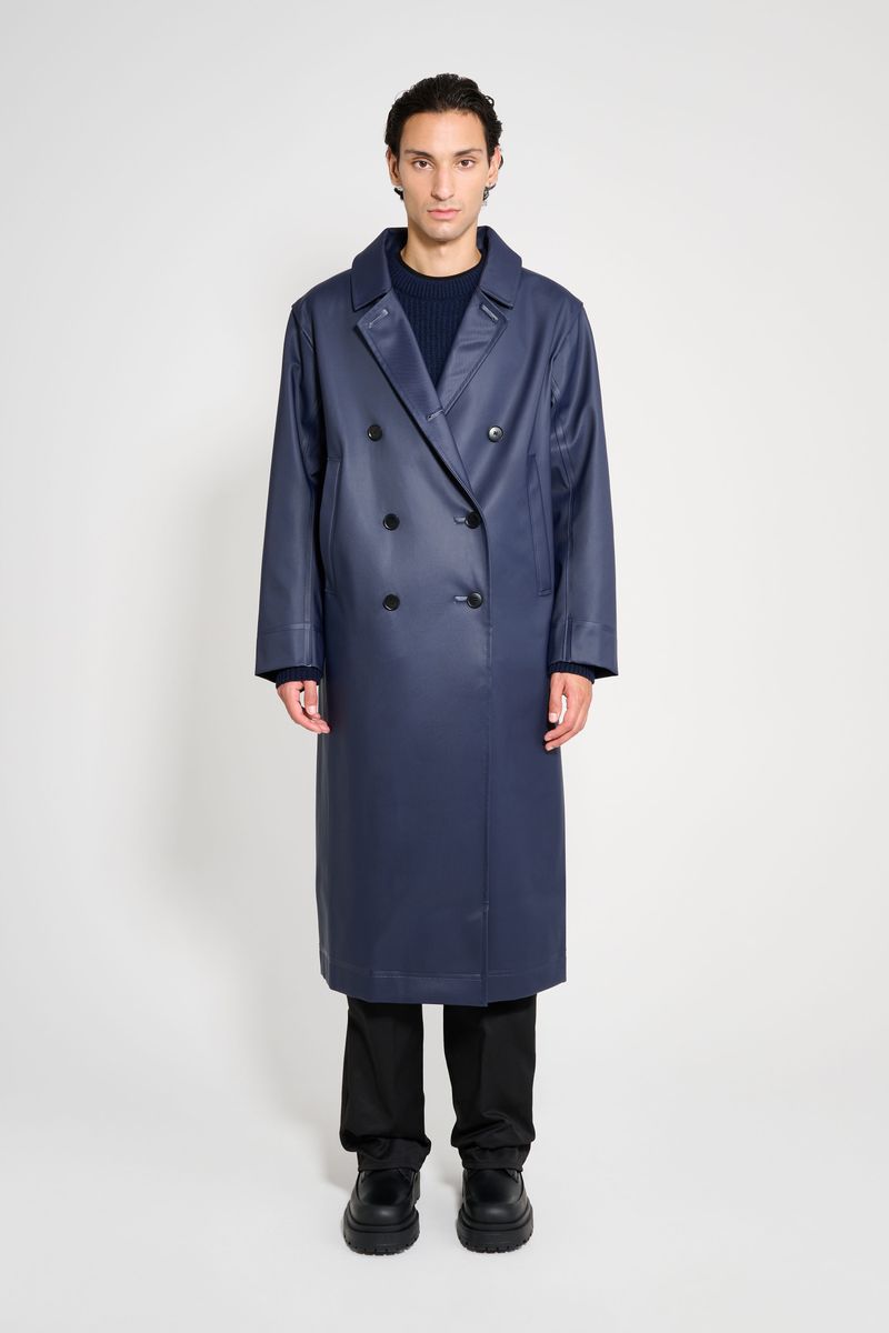 Stutterheim Rosenbad Long Double Breasted Overcoat Navy