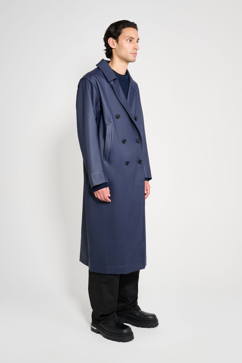 Stutterheim Rosenbad Long Double Breasted Overcoat Navy